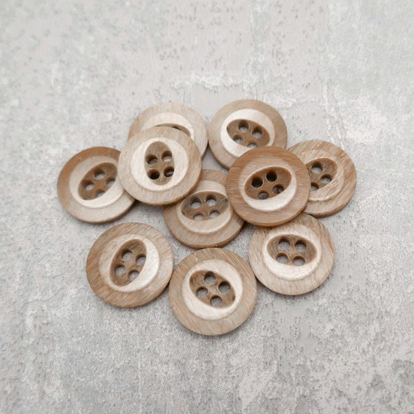 0 Buttons in Beige, 15mm 5/8 in. - Small Brushed Ombre Beige Browns w/ Cream - 10 VTG NOS Tonal Pastel Caramel 'Oval' Designer Buttons PL730