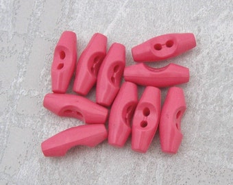 Pink Vintage NOS Barrel-Toggle Buttons, ≈25mm 1 inch - 6 Retro Modern Sew-Through Toggle Closures in Semi-Gloss Rouge Punch-Pink PL969