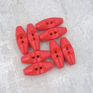 Poppy 1970s Vintage NOS 2-Hole Sew-Through Toggle Closures, ≈30mm - Glossy Barrel Notched Center Thread Channel Buttons in Apple Red PL960
