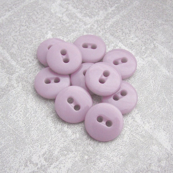 Lilac Purple Buttons, 14mm .55 inch - Small Glossy Pastel Divine Purple Sew-Throughs - 10 VTG NOS Light Mistic Purple Sewing Buttons PL786