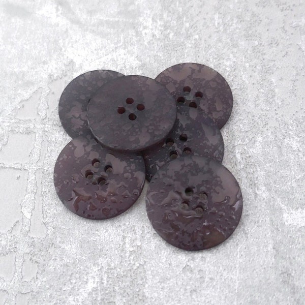 Deep Grape Purple Buttons, 26mm 1 inch - Spring Rain on Matte Dark Mulberry Purple Buttons - 6 VTG NOS Modern Semi-Trans Purple Buttons P218