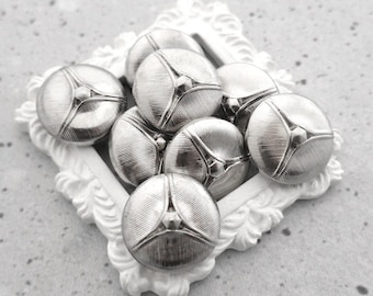 Art Nouveau Silver Buttons, ≈18mm .71" - Modern Silver Plastic-Buttons w/ Three-Pointed Star - 8 Vtg NOS Striking Silver-Tone Shanks P691