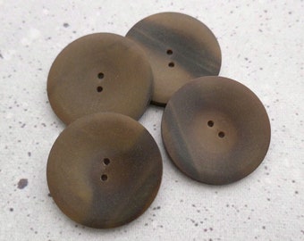 Large Brown Sew-Throughs, ≈33mm 1.30" - Satin Matte Frosted Fudge Brownie Buttons - 4 Vtg NOS Two-Tone Swirled Caffeine Brown Buttons P716