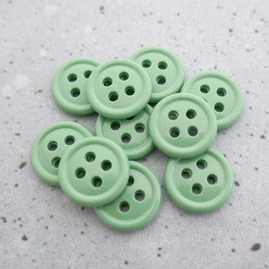 Mint 1970s Vintage NOS 4-Hole Sew-Throughs, ≈15mm 5/8" - Glossy Opaque Carved Rounded Rim Low Dome Raised Back Buttons in Seafoam Green P409