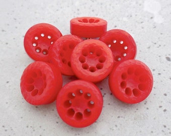 Mod Retro Robin Red Sewing-Buttons, CHOOSE ≈18mm .71", ≈23mm .90" - Modern Pierced Scarlet-Red Seed-Flower Shank-Buttons, Vintage NOS P449