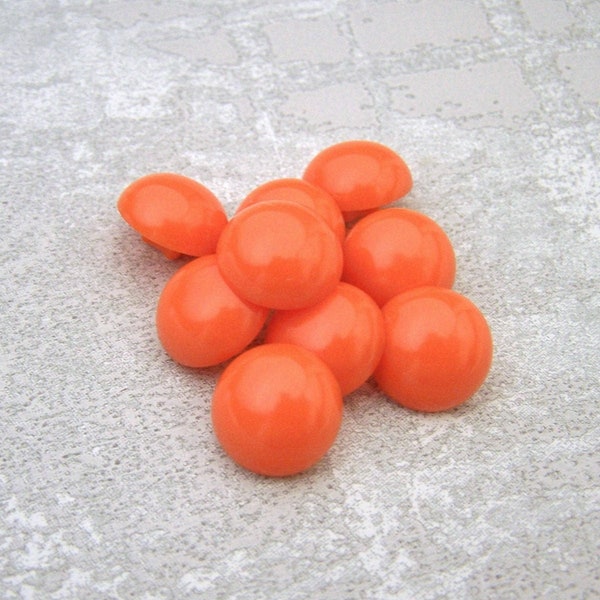 Little Orange Buttons, 12mm 1/2 inch - Flame Orange Dome Shank Buttons - 9 VTG NOS Bright Glossy Orange Plastic Buttons for kids PL573