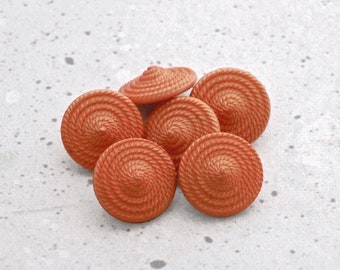 Spiral Orange Buttons - CHOOSE 15mm 5/8 inch, 20mm .78 inch - Carved Coiled Rope Orange Sewing Buttons - VTG NOS Peaked Swirled Shanks P799