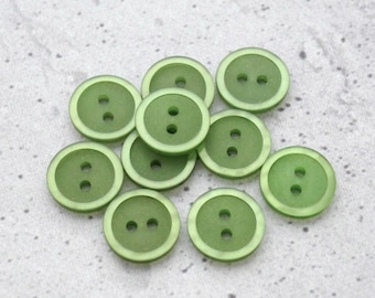 Lime Frappe 1970s Vintage NOS 2-Hole Sew-Throughs, ≈15mm 5/8" - High Gloss Shimmer Raised Rim Translucent Jelly Buttons in Jolly Green P729