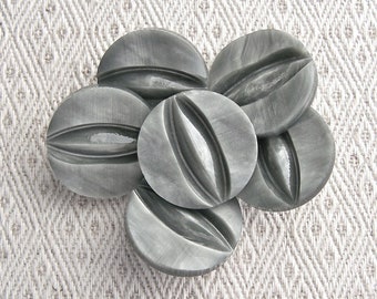 Carved Gray Modern Buttons, ≈34mm 1-3/8 inch - Large Retro Mod Ash-Grey Coat Shanks - VinTaGe NOS Marbled Fossil-Gray Sewing-Buttons PL138