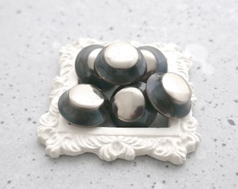 Postmodern Anodized Silver-Tone Metal Vintage NOS Buttons - CHOOSE ≈16mm ≈18mm ≈23mm - Chunky Two-Tone Silver/Blue-Gray Puffed Shank MT191