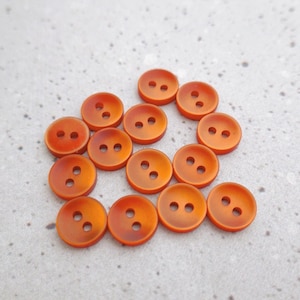Tangy Orange Buttons, 11mm .43 inch - Little Luminescent Lucite Burnt Orange Buttons - VTG NOS Small Camp Fire Orange Sewing Buttons P464