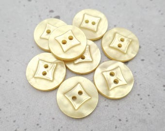 Yellow Sewing Buttons, ≈18mm .71" - Refreshing Retro Mod Lemonade-Yellow Sew-Throughs, Vtg NOS Faceted Wacky Square Luminescent-Button PL278