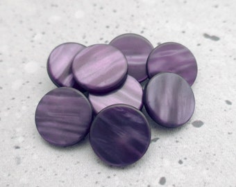 Striated Purple Buttons, ≈18mm .71" - Rippled Luminescent Plum-Purple Sewing-Buttons, 6 Vtg NOS Deep Violet-Purple Lucite Shank-Buttons P693