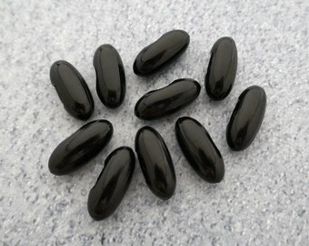 Black Blimp Toggles, 19mm .75 inch - Mod Glossy Black Elongated Oval Shank Buttons - VTG NOS Licorice Black Oblong Toggle Buttons P262 bb