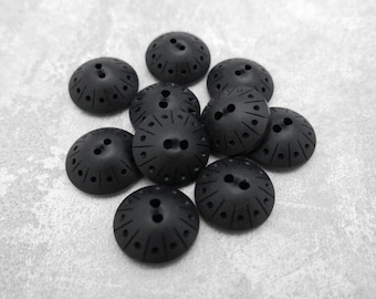 Black Art-Deco Vintage NOS Buttons - CHOOSE ≈22mm 7/8 in, ≈28mm 1-1/8 inch - Matte Black Carved Rounded Cone Space-Ship Sewing-Buttons P250