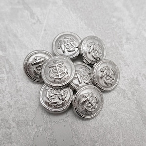 Classic Silver Anchor Buttons, 19mm 3/4 in - Silver Plastic Nautical Boat Anchor Buttons - 8 VTG NOS Shiny Silver Anchor Shank Buttons PL997