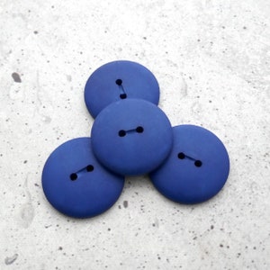 Large Blue Sew-Throughs, 35mm 1-3/8 inch - Big Modern Saturated Cobalt Blue 2-Hole Buttons - 4 VTG NOS Matte Dark Blue Sewing Buttons P715