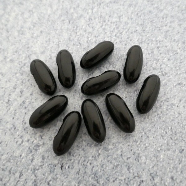 Black Blimp Toggles, 19mm .75 inch - Mod Glossy Black Elongated Oval Shank Buttons - VTG NOS Licorice Black Oblong Toggle Buttons P262 bb