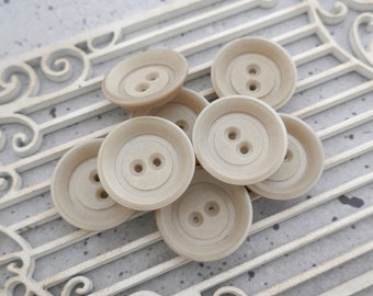 Bleige Terreux 1940s Vintage NOS 2-Hole Sew-Throughs, ≈23mm .90" - Satin Slanted Rim Countersunk Brown Casein Buttons in Almond Cream PL651