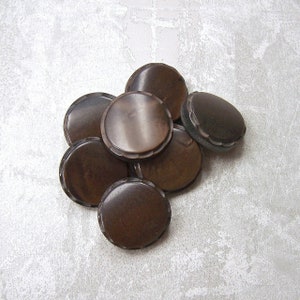 Deep Brown Buttons, 27mm 1.06 inch - Dark Cocoa Brown Modern Coat Buttons - 7 VTG NOS Brownie Brown Shank Buttons w/ Pie Crust Rims PL509