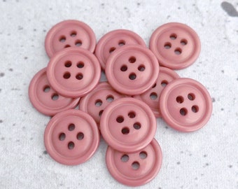 Blue-Pink Buttons, ≈15mm 5/8 inch - Natural Rose-Pink 4-Hole Sew-Through-Buttons - Vtg NOS Glossy Pot Belly Blush Pink Sewing--Buttons P869