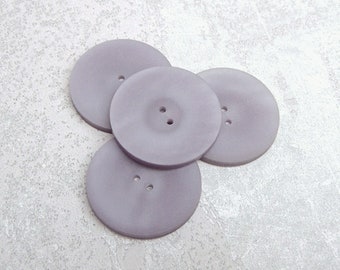 Pale Heather Buttons, ≈33mm 1.30" - Satin Matte Frosted Violet-Grey Sew-Throughs - 4 Vtg NOS Touch of Purple Light Gray Sewing-Buttons PL701
