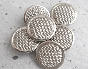 Modern Blazer Buttons, ≈19mm 3/4 in - Mid-Century Silver-Tone Metal Jacket Shank-Buttons -  6 Vtg NOS Embossed Silver Metal-Buttons MT228