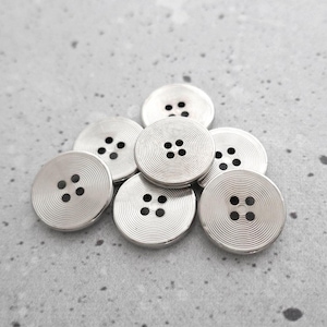 Engraved Silver Buttons, 19mm 3/4 in. -  Mid-Century Silver-Tone Metal Buttons w/ Etched Concentric Rings - 7 VinTaGe NOS Sew-Throughs MT207
