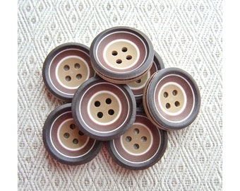 Triple Brown 1970s Vintage NOS 4-Hole Sew-Through, ≈23mm .90" Layered Camel Caramel Chestnut Concentric Circles Concave Center Buttons PL423