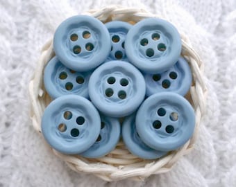 Étoile bleue 1960s Vintage NOS 4-Hole Sew-Throughs ≈15mm 5/8" Chunky Raised Rim Sunken Star Shape Center Etched Spirograph Blue Buttons P300