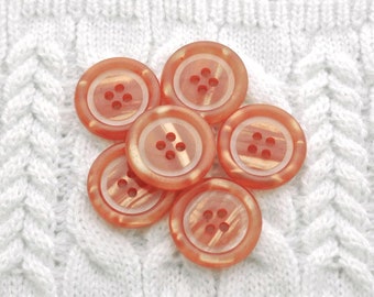 Tiger Orange Buttons, ≈23mm .90" - Luminescent Orange-Flash Stripe Sewing-Buttons, 6 Vintage NOS Flame-Orange Ring-Around Sew-Throughs PL082