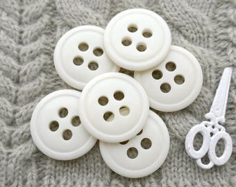 Radiance 1980s Vintage NOS 4-Hole Sew-Throughs, ≈22mm 7/8" High Gloss Slender Profile Low Dome Wide Drillset Buttons in Cottage White P355