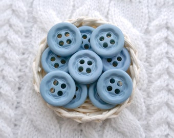 Carved Spirograph Buttons, ≈15mm 5/8 in. - Chunky Light Cyan-Blue Floral Sew-Throughs - Vtg NOS Thick Serene Pastel-Blue Flower-Buttons P300