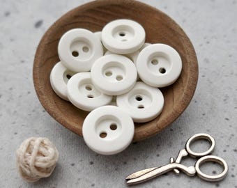 Little Chunky White Buttons, ≈13mm 1/2 inch - Small Satin Matte-White 2-Hole Sew-Throughs - VinTaGe NOS White-Buttons w/ Raised Rims P1074