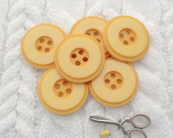 Double Yellow Sew-Throughs, ≈23mm .90" - Two -Tone Buttons, Canary Layered over Tangerine-Yellow - 6 Vtg NOS Lemon Zest Sewing-Buttons P921