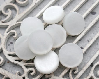 Satin Glow Buttons, ≈15mm 5/8 inch - Frosted Shimmer Ice White Sewing Buttons - 8 Vtg NOS Alpine White Buttons w/ Metal Loop Shanks P534