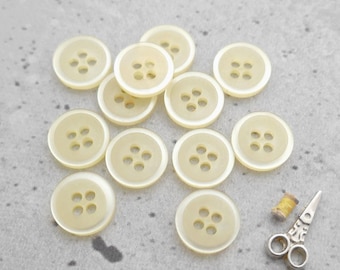 Candle Light 1970s Vintage NOS 4-Hole Sew-Throughs, ≈12mm 1/2" - High Gloss Raised Rim Satin Center Translucent Buttons in Pale Yellow P838