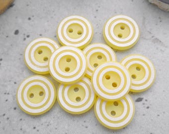 Sunburst Yellow Buttons, ≈15mm 5/8 in - Double White Ring-Around Limoncello Buttons - Vtg NOS Pastel Yellow-Citrus Concave Sew-Throughs P640