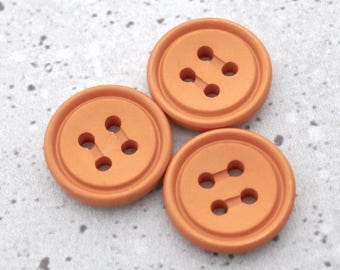 Matte Mandarin Orange Buttons, ≈22mm 7/8" - 1940s Retro Modern-Orange Sewing-Buttons - 3 Vtg NOS Mod-Orange 4-Hole Sew-Through Buttons P1140