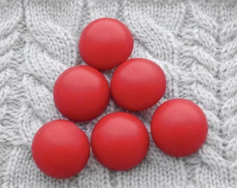 Bright Crimson Buttons, ≈19mm 3/4 in. - Satin Matte Half-Round Pure-Red Sewing-Buttons - 6 Vtg NOS Domed Firecracker-Red Shank-Buttons P1137