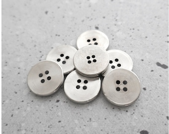 Engraved Silver Buttons, 19mm 3/4 inch -  Mid-Century Silver-Tone Metal Buttons w/ Etched Concentric Rings - 7 VinTaGe NOS Sew-Through MT207