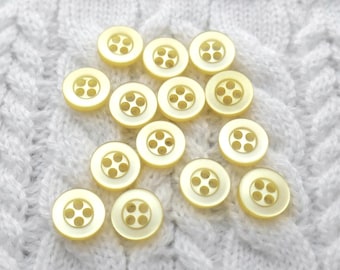 Pale Prim 1970s Vintage NOS 4-Hole Sew-Through ≈11mm .43" High Gloss Boxy Raised Rim Sunken Center Translucent Buttons in Canary Yellow P903