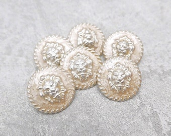 Enameled Lion Face Buttons - CHOOSE ≈20mm .78", ≈28mm 1-1/8 inch - Vtg NOS Golden Glazed Silver-Tone Magestic Lion-Head Metal-Buttons MT163