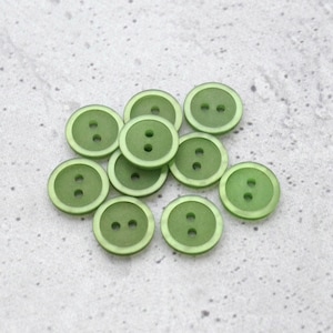 Fernopolis Green Buttons, 15mm 5/8 inch - Luminescent Rim Caterpillar Green Sewing Buttons - VTG NOS Jolly Green 2-Hole Sew-Throughs P729