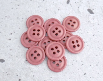 Blue-Pink Buttons, 15mm 5/8 inch - Natural Rose Pink Sew-Throughs w/ 4-Holes - VTG NOS Glossy Round Top Flowering Blush Pink Buttons P869