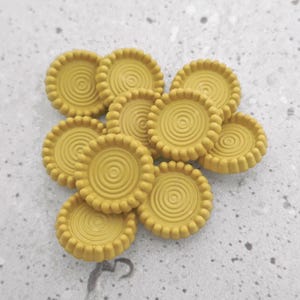 Mustard Yellow Concentric-Rings Shank-Buttons, ≈21mm .82" - Modern Matte Retro-Mod Gold-Yellow Sewing-Buttons, 6 Vintage NOS 1960s PL618