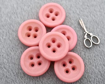 Spring Laughter 1960s Vintage NOS 4-Hole Sew-Throughs, ≈22mm 7/8" Satin Shimmer Ripple Beveled Hole Chunky Mod Buttons in Fashion Pink P1245