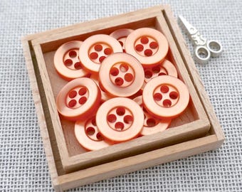 Energy Burst 1970s Vintage NOS 4-Hole Sew-Throughs, ≈11mm .43" - High Gloss Boxy Edged Raised Rim Translucent Buttons in Orange Blaze P1373