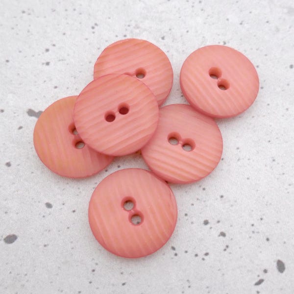 Watercolor Pink Buttons, ≈25mm 1 inch - Neopolitan-Pink Sewing-Buttons with Carved Grooves - 6 Vtg NOS 2-Hole Pastel-Pink Sew-Throughs P376