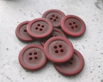 Hibiscus 1970s Vintage NOS 4-Hole Sew-Throughs, ≈20mm .78" - Satin Matte Raised Rim Counter Sunk Brushed Ombre Buttons in Blushing Red P321